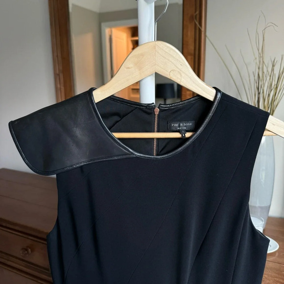 Rag & Bone Black Origami Leather-Detailed Crepe Dress - Picture 4 of 8